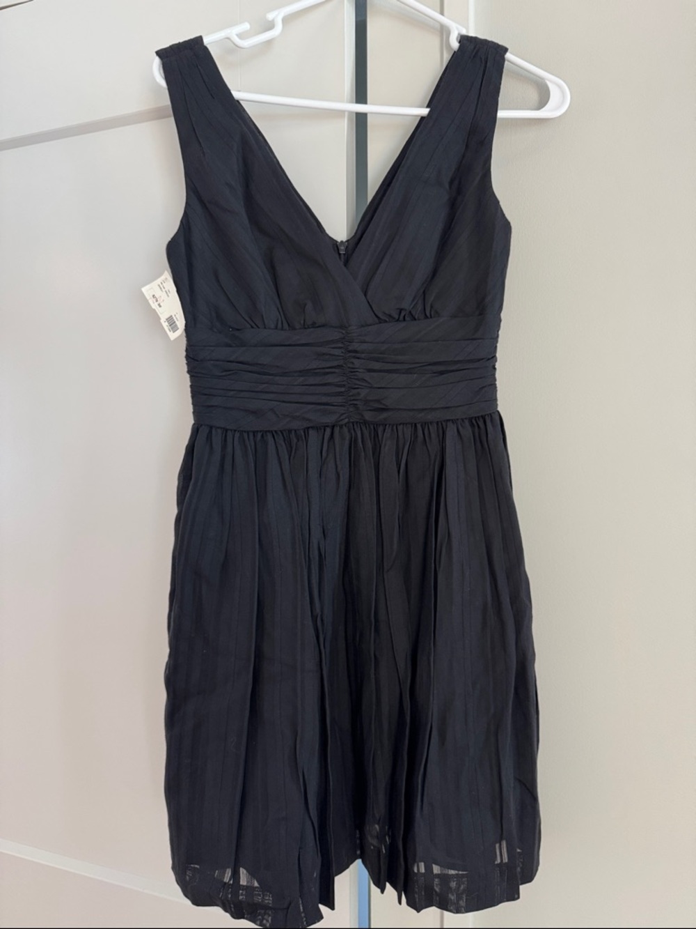 Trina Turk Classic Black V-Neck Mini Dress with Ruched Waist